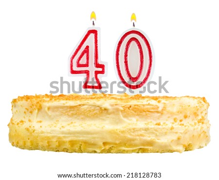 birthday cake with candles number forty isolated on white background