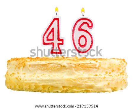 birthday cake with candles number forty six isolated on white background
