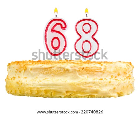 birthday cake with candles number sixty eight isolated on white background