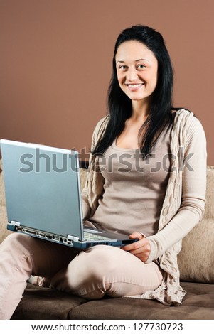 Beautiful young woman using laptop,Young woman with laptop