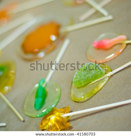 colorful handmade candy lollipops closeup