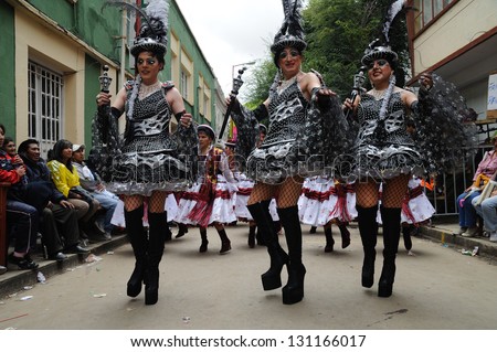 ORURO, POTOSI, BOLIVIA - FEBRUARY 9: Unidentified people participate in Oruro costume carnival on February 9, 2013 in Oruro, Potosi, Bolivia