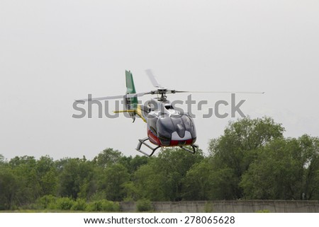 Almaty, Kazakhstan - May 10, 2015: helicopter in the sky at an air show