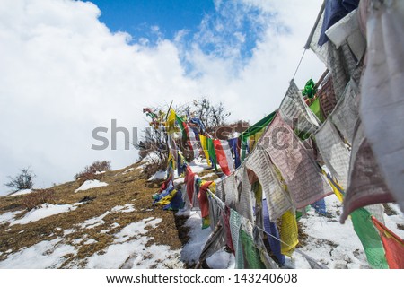 Holy flags of Kanchenjunga Nation park Sikkim India
