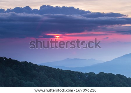 sunset on mountain in Thailand