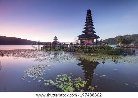 Pura Ulun Danu Hindu temple at morning with sunset in Bali Indonesia Pura Ulun Danu Hindu temple at morning with sunset in Bali Indonesia