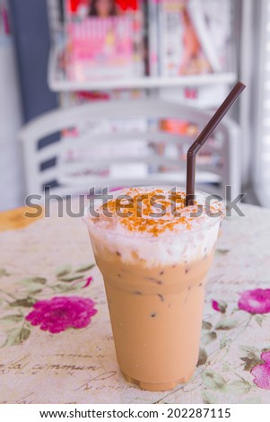 Ice cappuccino coffee with cinnamon