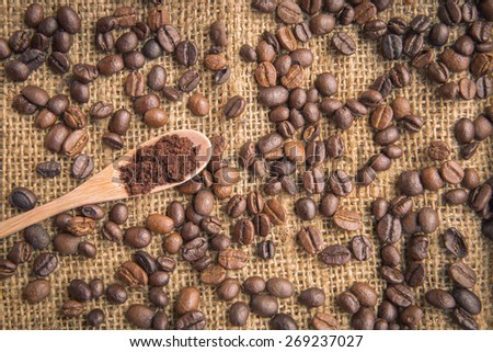 Fill coffee powder into port filter  with coffee bean background