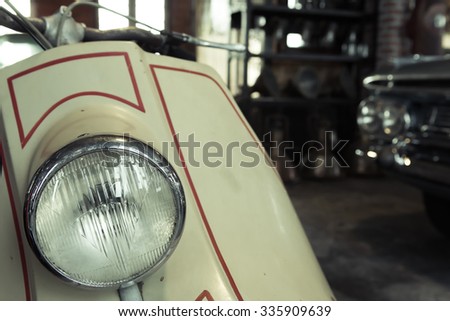 Vintage headlight of classic motor bicycle,retro style picture