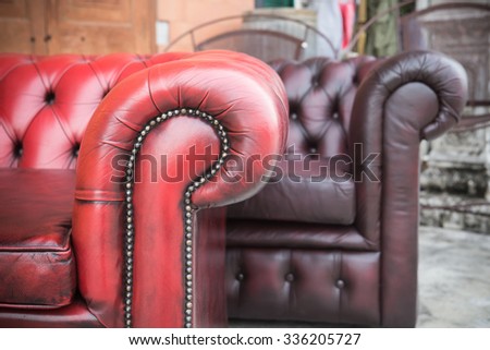 A part of leather  classic sofa and vintage furniture