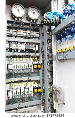 electrical control panel with static energy meters and circuit-breakers
