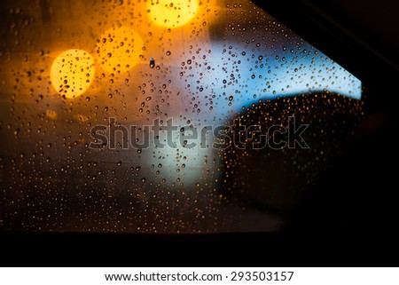 Abstract image of bokeh lights in the city, rain