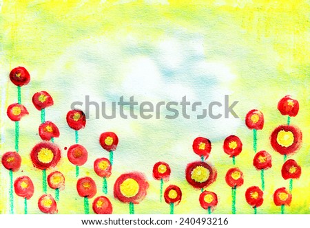 Abstract Meadow crayons and poster paint with finger tips
