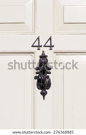 Door number 44 with door knocker close up