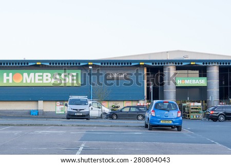 BURY ST EDMUNDS, ENGLAND - 23 April, 2015: ''Homebase' and 'Habitat' storefront in  Moreton hall Bury St Edmunds, England.