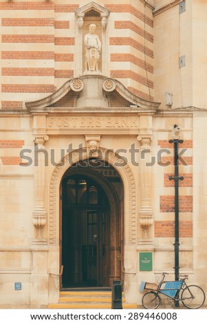 CAMBRIDGE, UK - 7 MAY 2015: Lloyds\' Bank in old Fosters\' Bank, building on Sydney Street in Cambridge