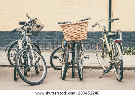 Bike rack with bikes in town centre conceptual image