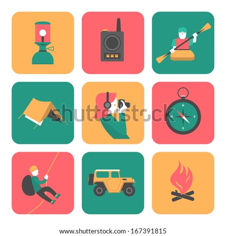 Tourism and adventure flat icons set for web and mobile application Tourism and adventure flat icons set for web and mobile application