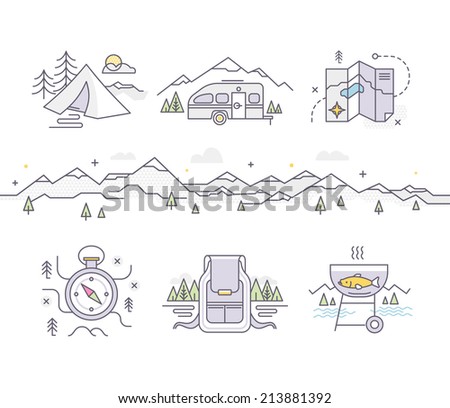 Modern style illustration of camping, traveling, adventure and tourism for web, print and mobile applications
