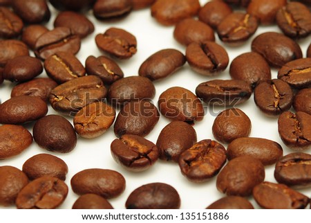 Heap of Coffee Beans isolated on white background on white background
