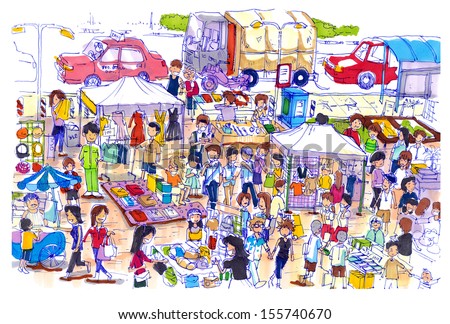 Lively And Colorful Flea Market In Asia. Kind Of Flea Or Sunday Market In Asia Well Know Shopping Place For A Good Price And Fine Quality