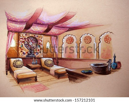 Indian, turkey spa design perspective drawing