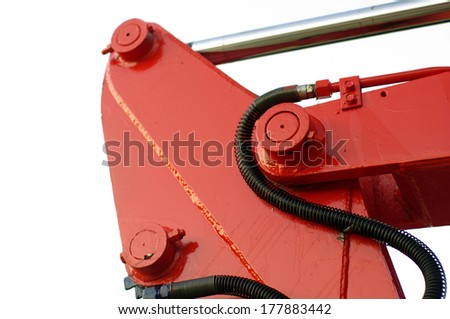 red mechanic parts crane and tractor detail, dozer