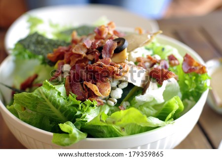 salad with bacon, cesar salad background