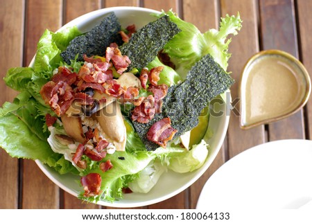 salad with bacon, cesar salad background