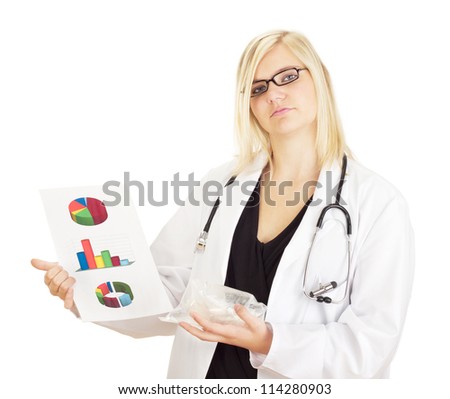 Medical doctor with statistics about medicaments