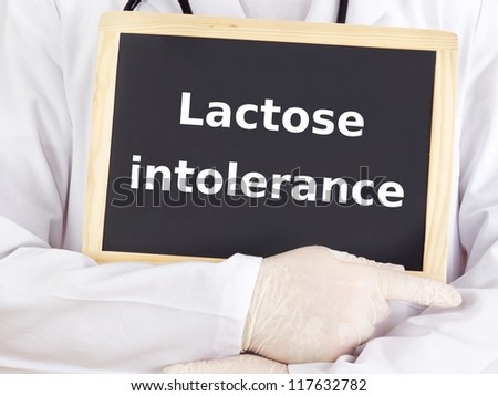 Doctor shows information: lactose intolerance