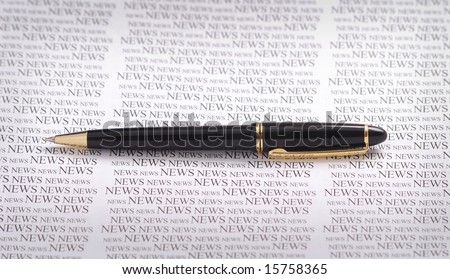 smart pen on news patterned  background.