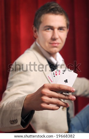 happy player on poker.gambling game