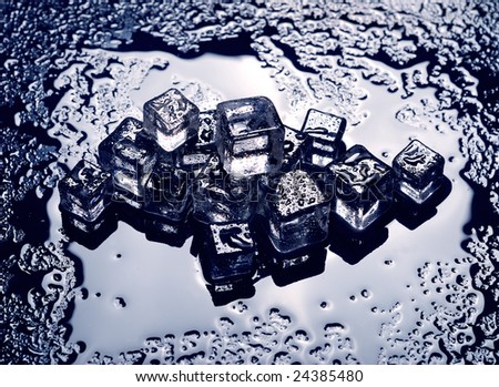 background of Ice cubes and water drops. square crystal