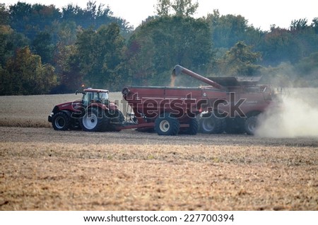 Soybean harvest on October 1, 2013, in Caledonia Michigan, USA