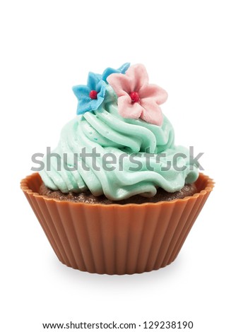 chocolate cupcake isolated on white close-up
