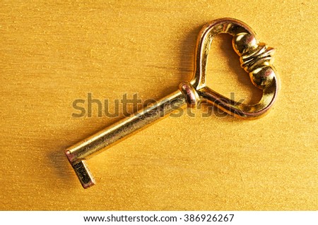 Golden key on a golden background. Success concept