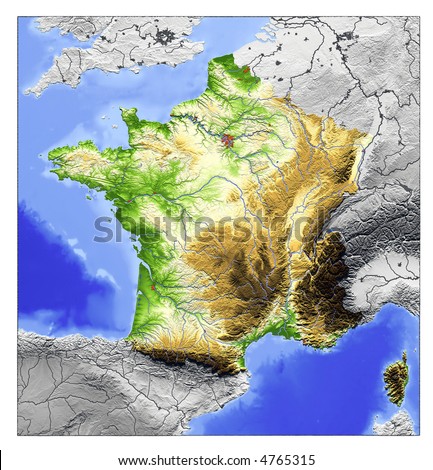 map of france cities. 3D Relief Map of France,