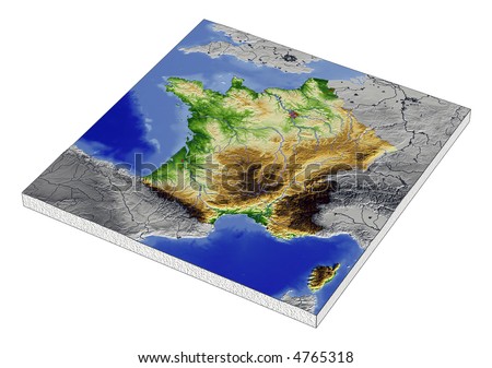 Outline Map Of France With Cities. 3D Relief Map of France,