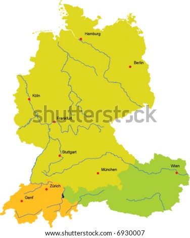 stock vector : Vector map of Germany, Switzerland, Austria and Liechtenstein 
