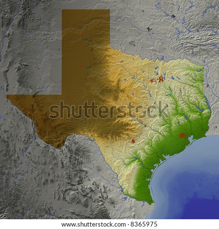 maps of texas rivers. Shaded relief map.