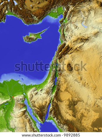 Map Of The Middle East With Rivers. Shaded relief map
