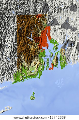 stock photo : Rhode Island. Shaded relief map. Shows major urban areas and 