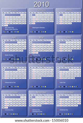 moon phases calendar. stock vector : Calendar 2010.