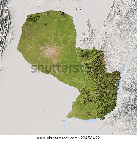 maps of paraguay. Shaded relief map with major