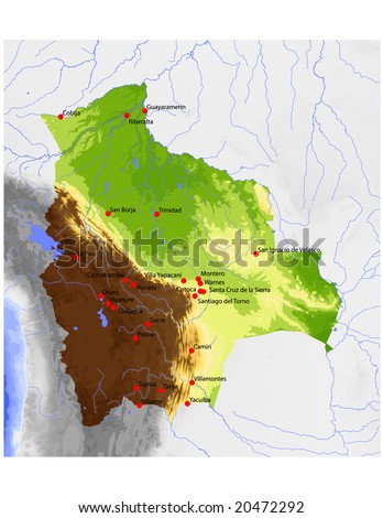 stock vector : Bolivia. Physical vector map, colored according to elevation, 