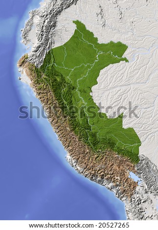 Shaded relief map. Surrounding