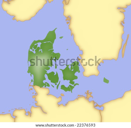 stock photo : Map of Denmark, with borders of surrounding countries.