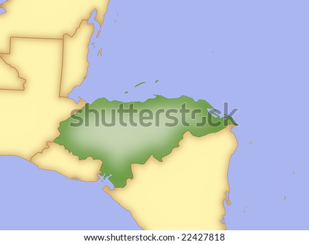 stock photo : Map of Honduras, with borders of surrounding countries.