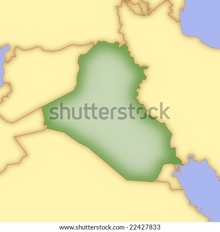 stock photo : Map of Iraq, with borders of surrounding countries.